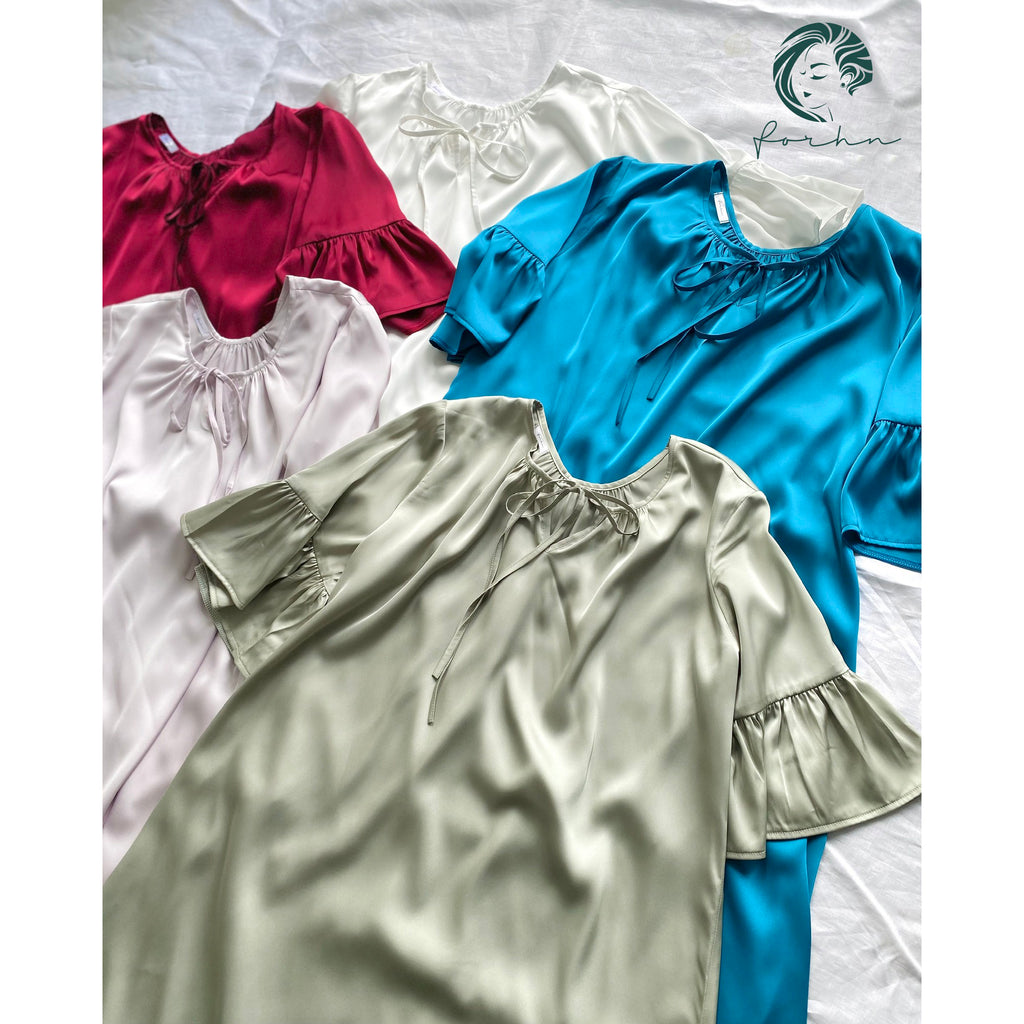 Moonla Ruffle Sleeve Nightgown, Romantic Satin Dress, Feminine Sleep Dress