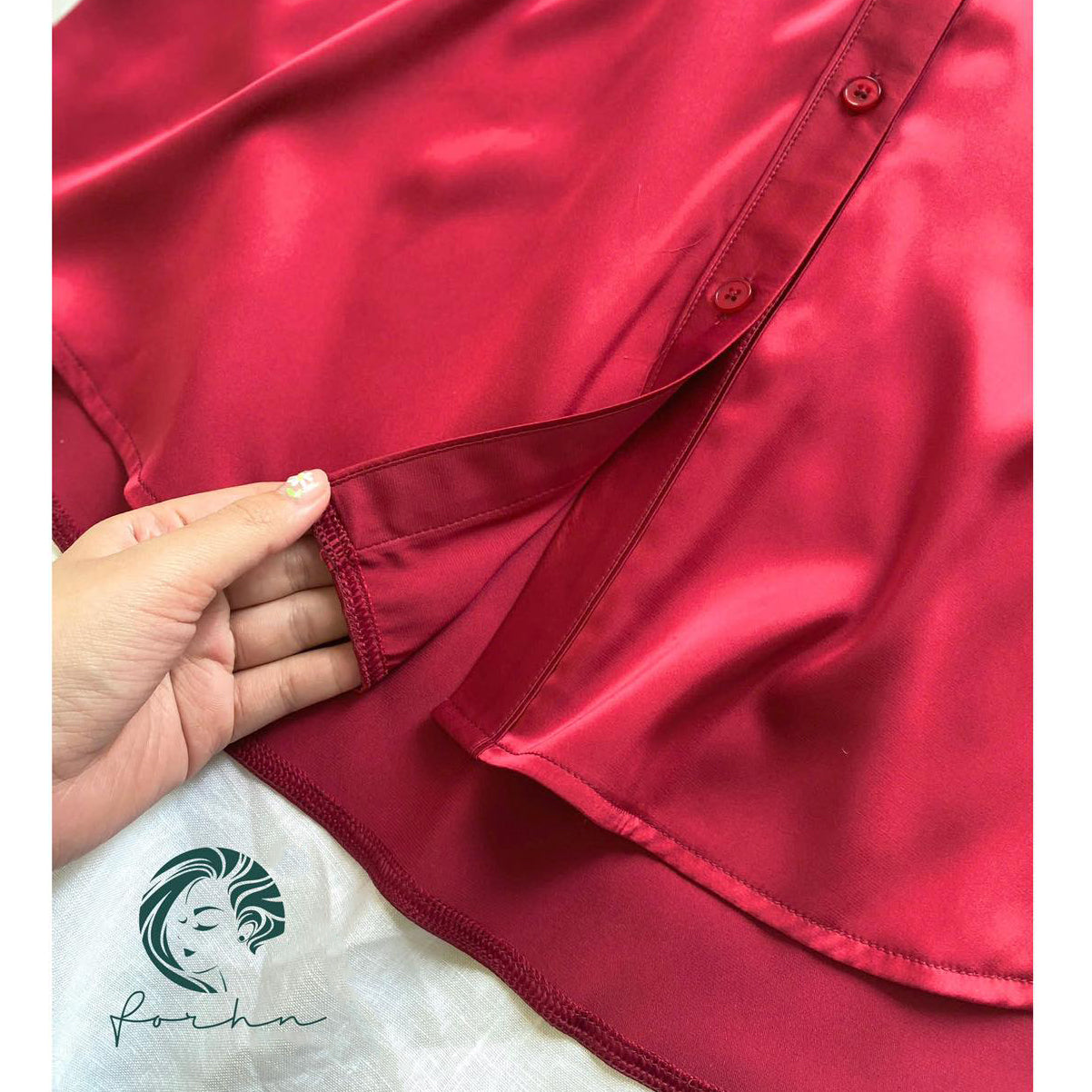 SOMI1 Satin Nightshirt for Women, Long Sleeve Button Down Sleepwear, Silky Pajama Dress