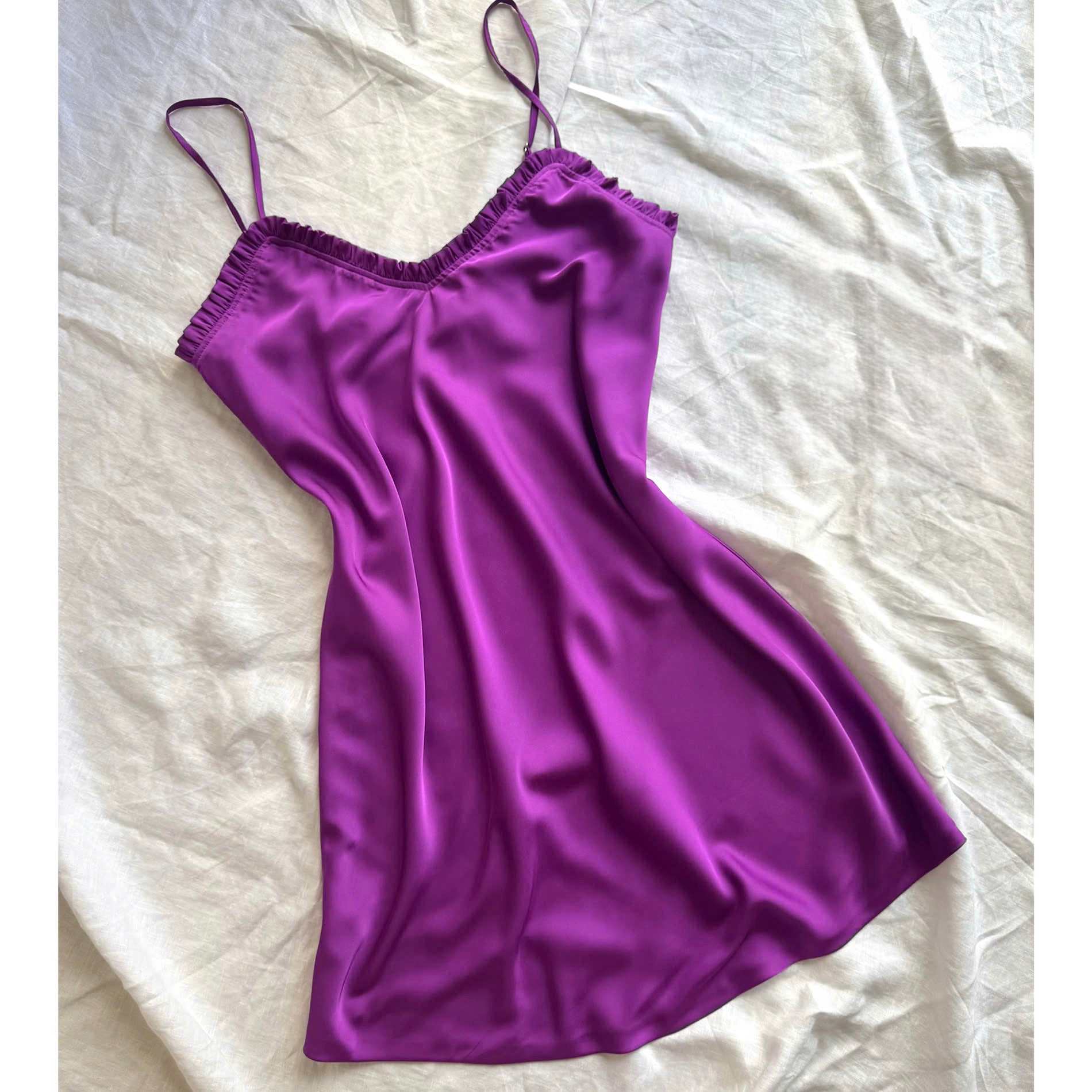 Satin Slip Dress in Black, Spaghetti Strap Silky Nightgown, ANA Dress