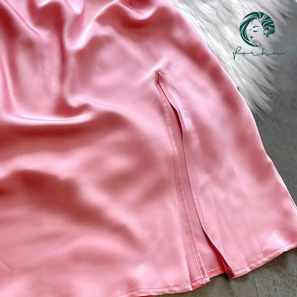Silky V Neck Nightgown, Side Slit Slip Dress, Summer Nightdress in custom colors, Emerald