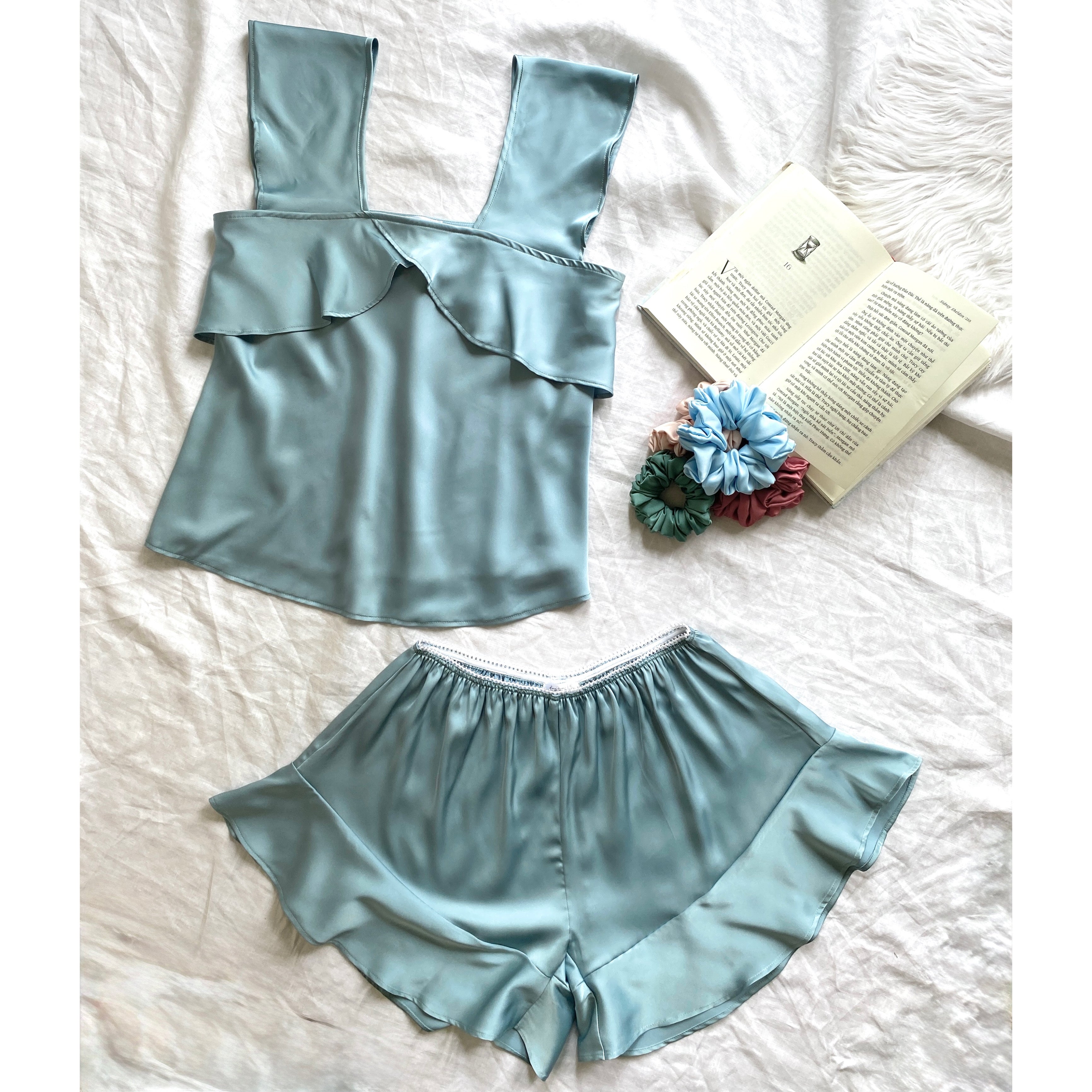 Dark-Mint Satin Pajama Set, Bridesmaid Gift, Women Loungewear KRIS