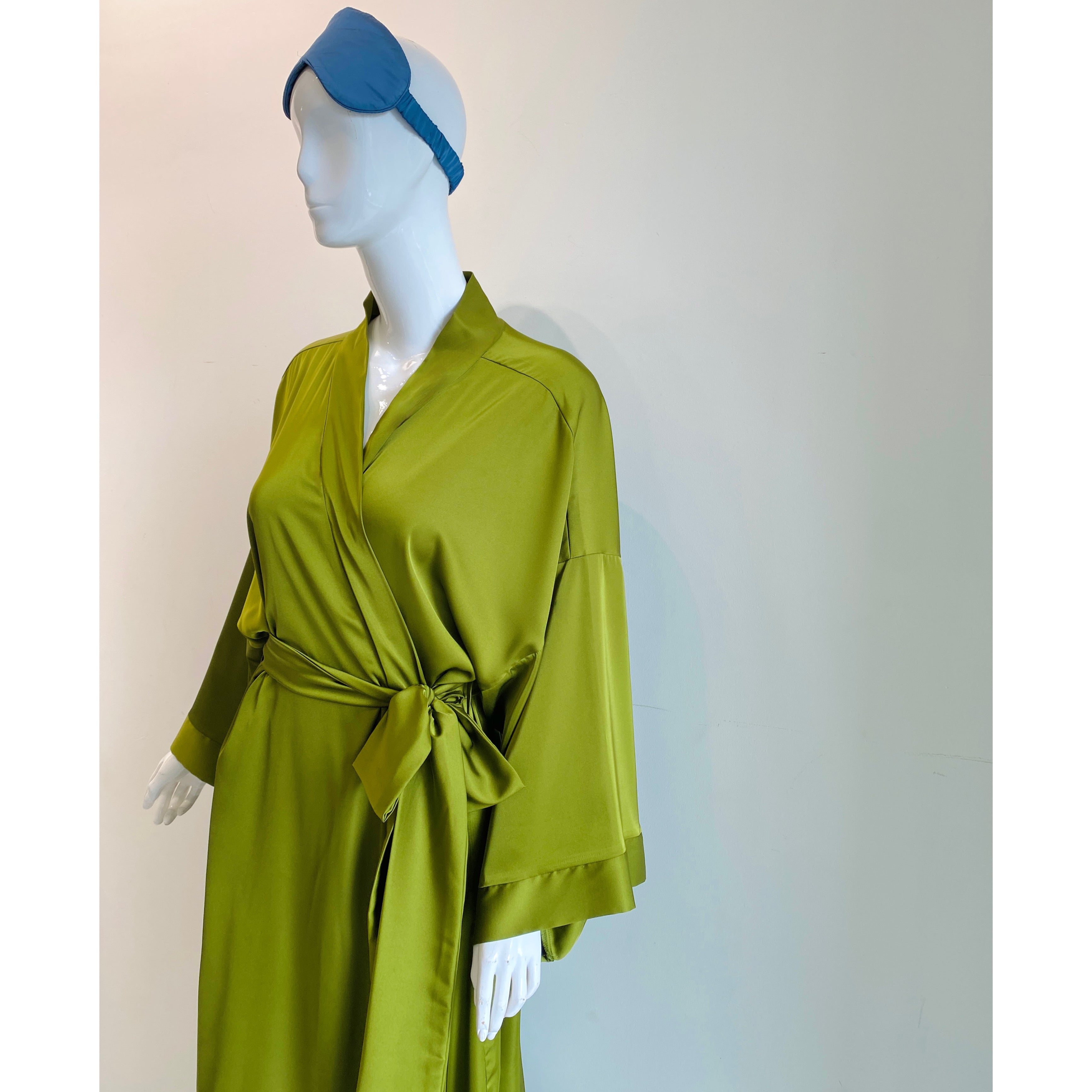 Grass Green Satin Robe| Long Silky Slip Dress Women's Kimono | Gift For Bride & Bridesmaid