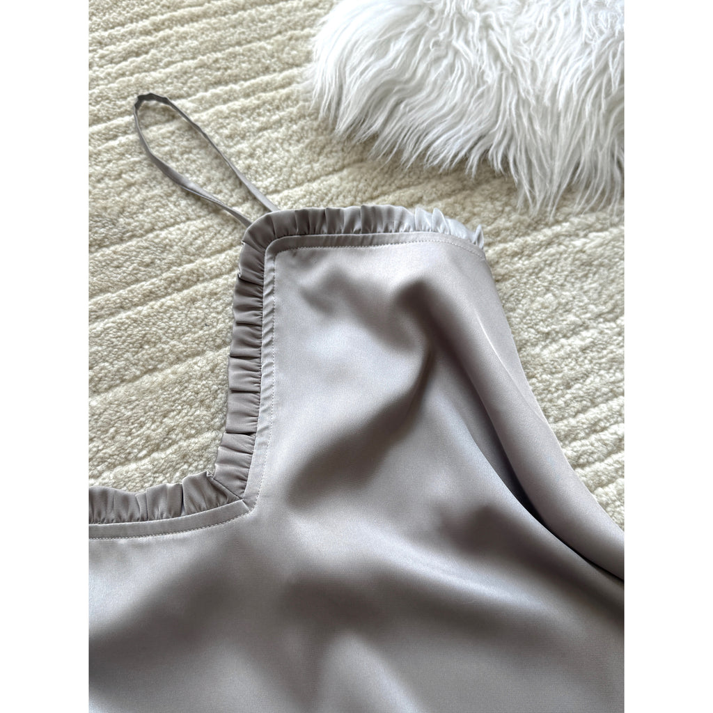 Satin Slip Dress in Black, Spaghetti Strap Silky Nightgown, ANA Dress