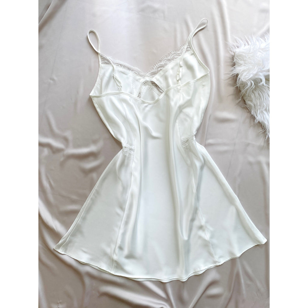 Vela Romantic Lace Trim Sleep Dress | Satin Nightgown | Sexiness Sleepwear| Bride Nightgown