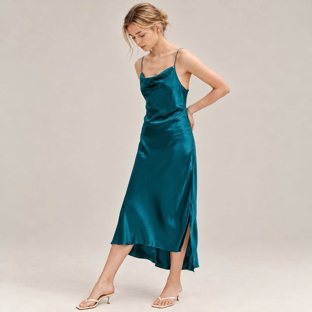 MILAN Satin Cowl Neck Maxi Dress – Elegant Evening Wear, Romantic Gift for Her
