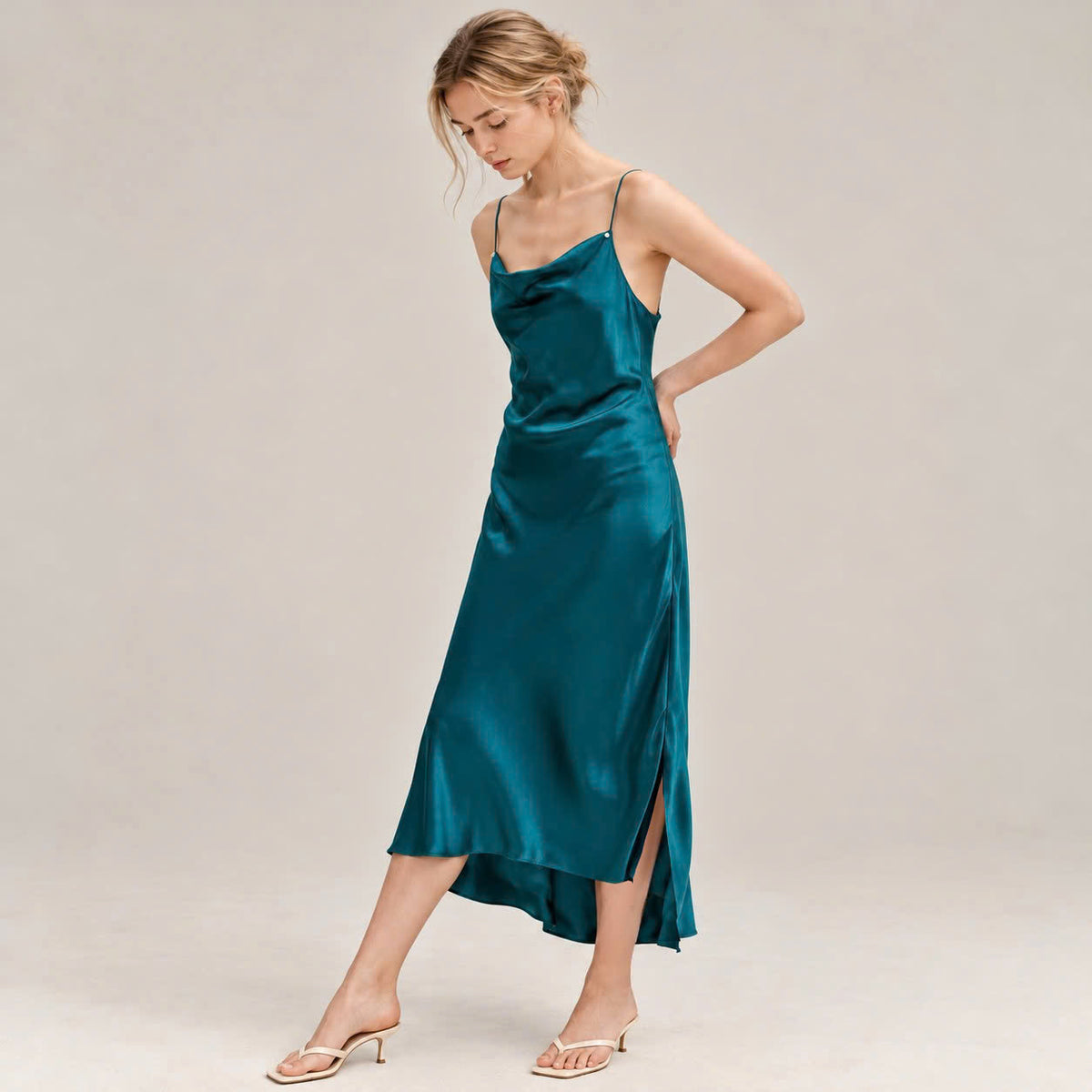 MILAN Satin Cowl Neck Maxi Dress – Elegant Evening Wear, Romantic Gift for Her