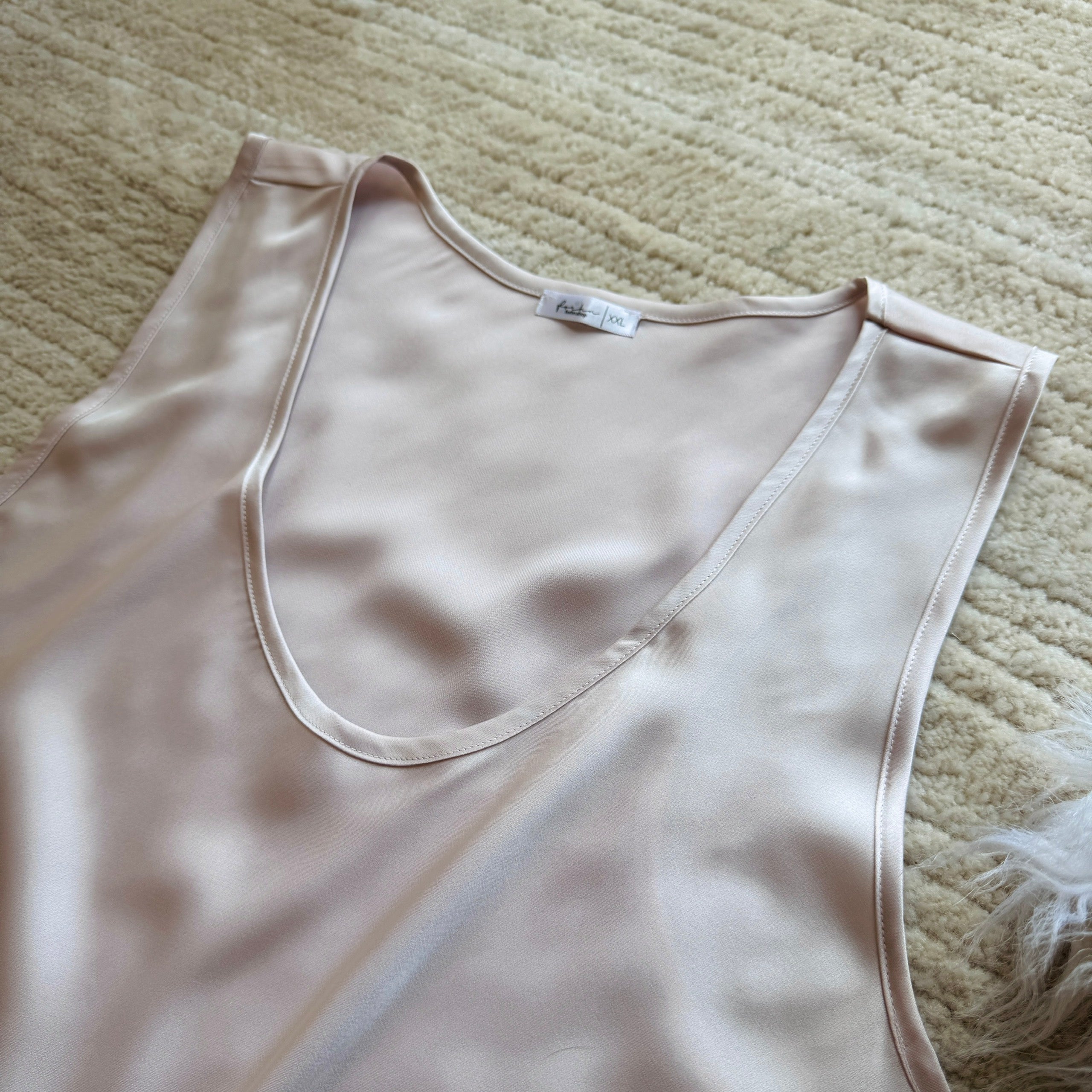 Neutral Pink Satin Pajama Set  – Sleeveless Scoop Neck Top & Shorts EMI