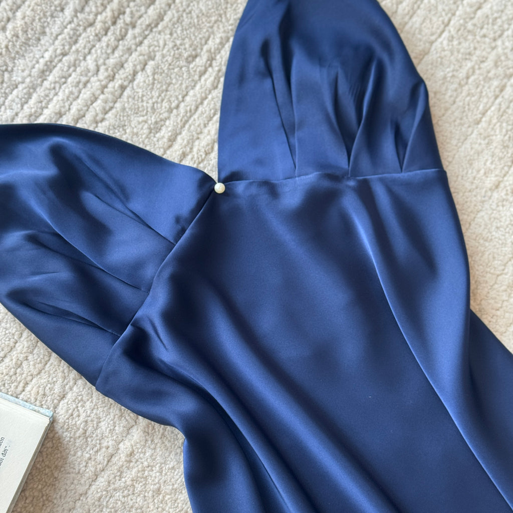 Satin Slip Dress - Handmade Open Back Midi Nightgown CLARA