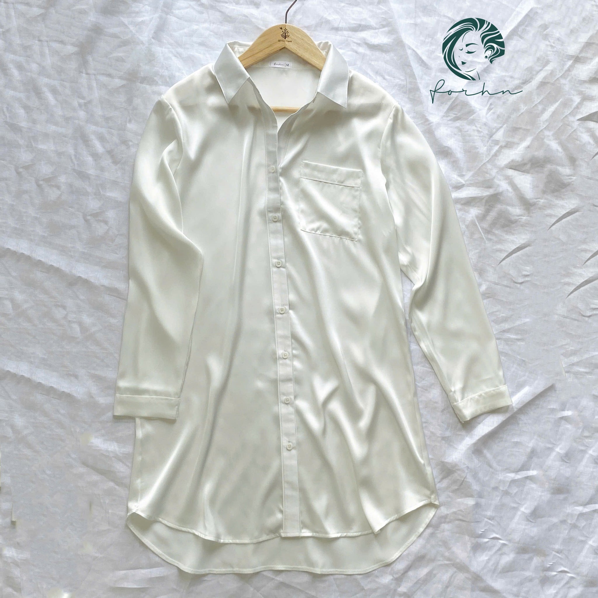SOMI1 Satin Nightshirt for Women, Long Sleeve Button Down Sleepwear, Silky Pajama Dress