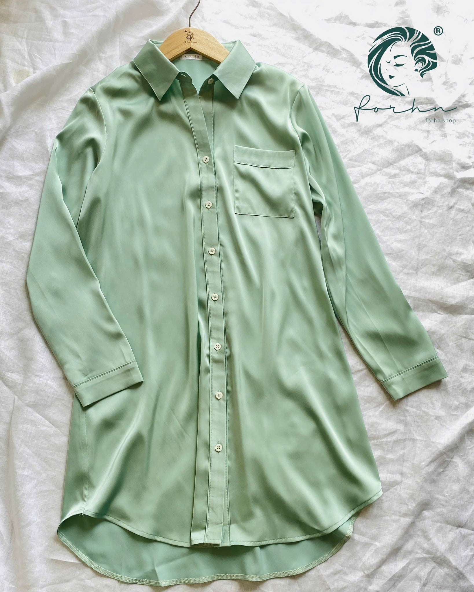 SOMI1 Satin Nightshirt for Women, Long Sleeve Button Down Sleepwear, Silky Pajama Dress