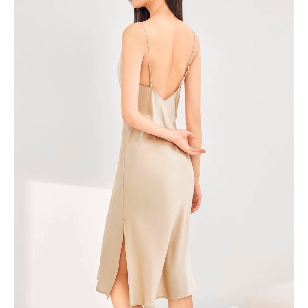 Moonlit Satin Slip Nightgown, Midi Slip Dress for Women