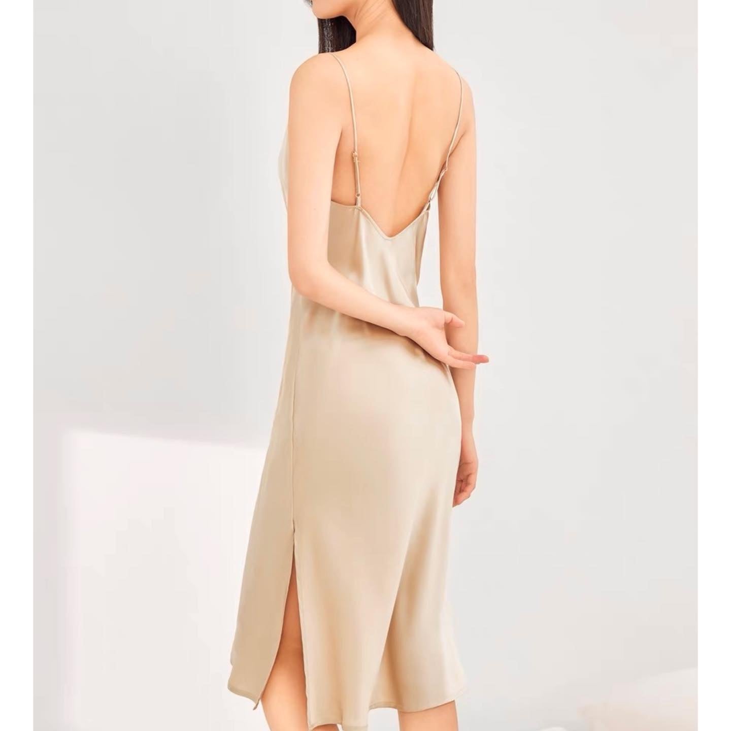 Moonlit Satin Slip Nightgown, Midi Slip Dress for Women