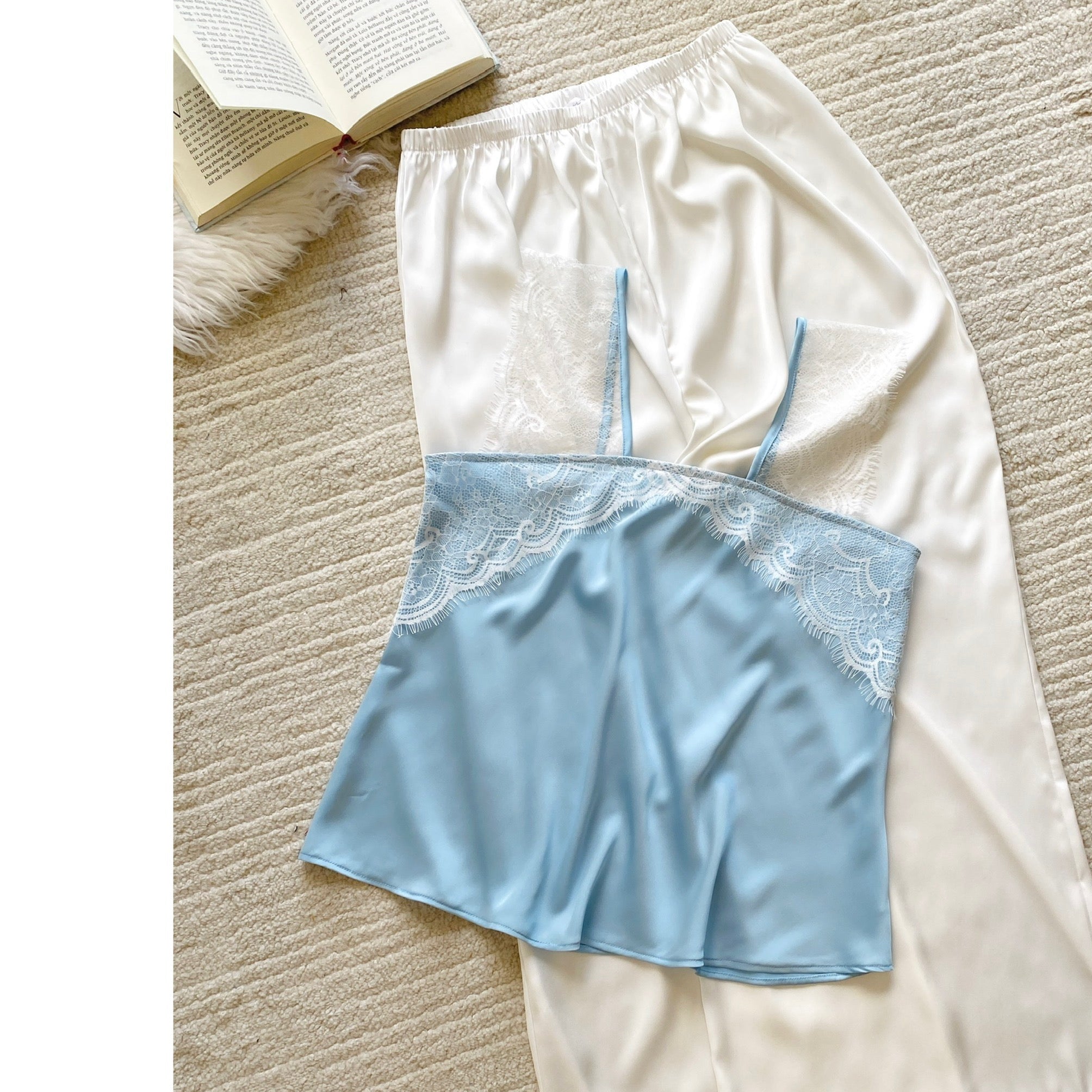 Kristal Long Pants Satin Camisole, Cute Women's Loungewear Pajama Set