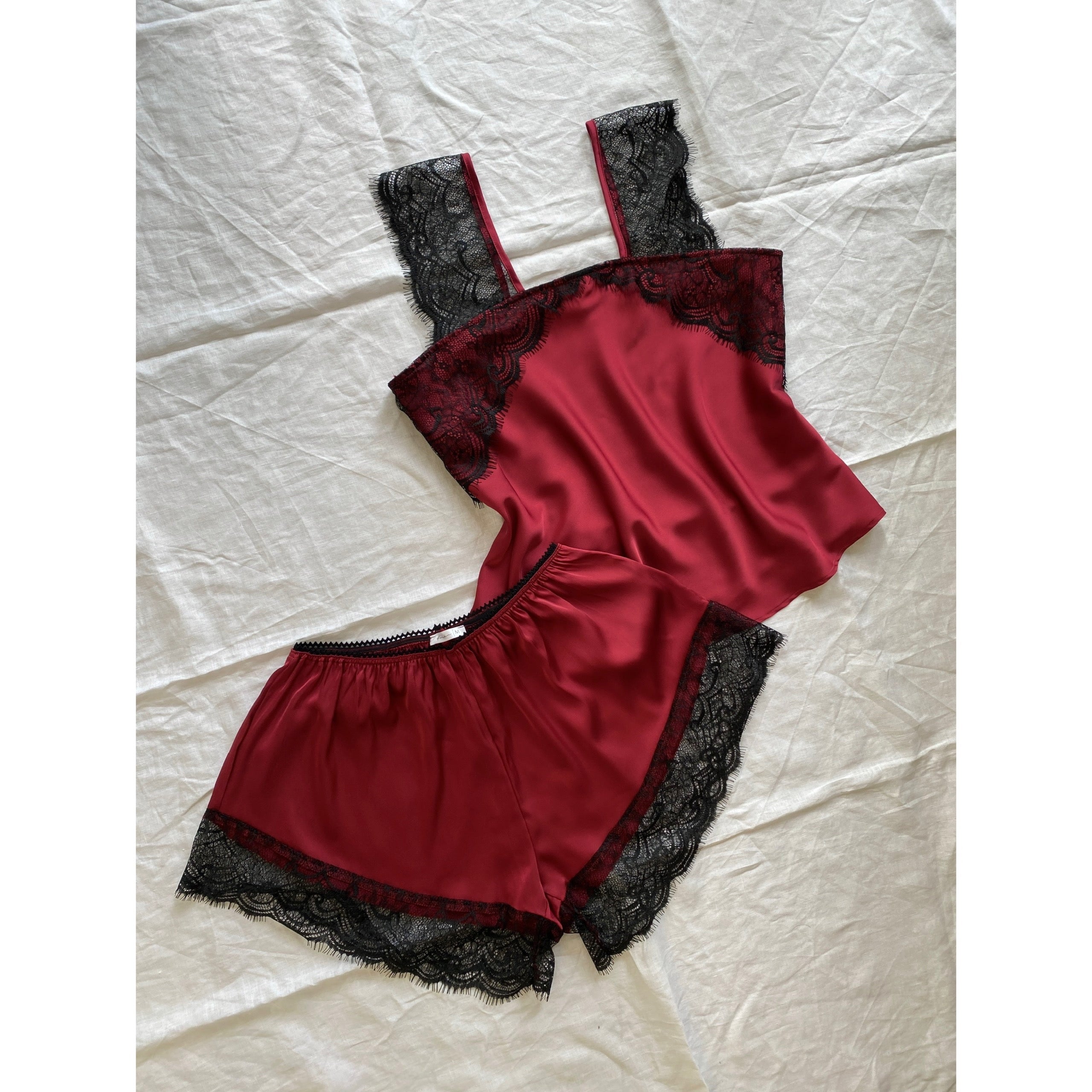 Satin Lace Cami And Shorts Set Cute Loungewear Pajama KRISTAL