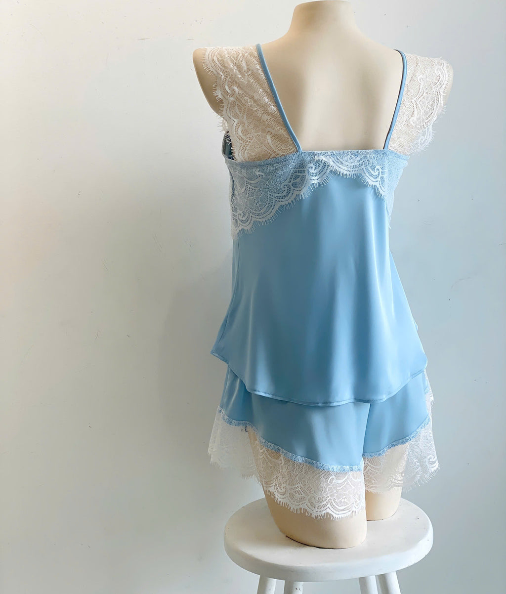 Satin Lace Cami And Shorts Set Cute Loungewear Pajama KRISTAL