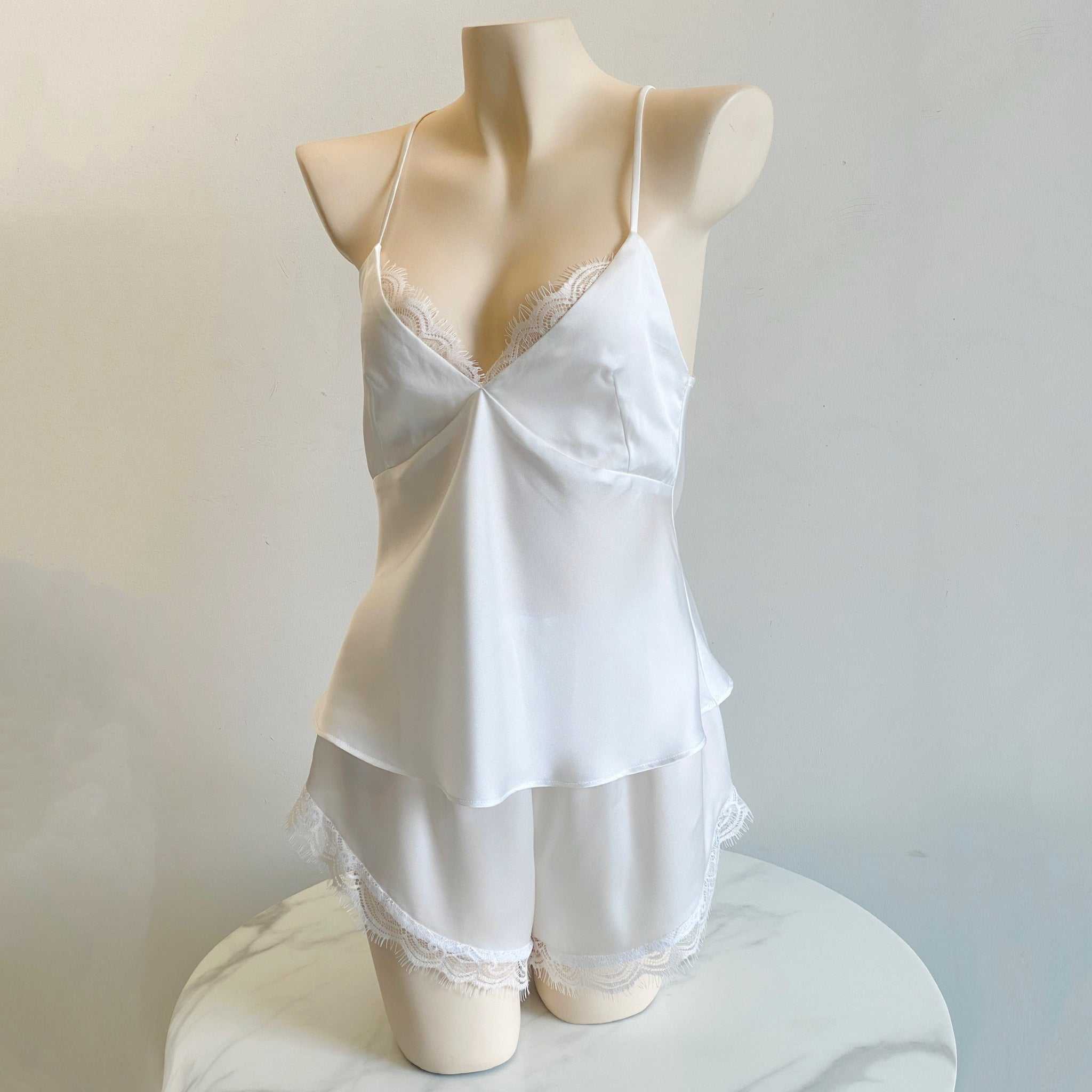 Satin Lace Cami & Shorts Set Summer Pajama Bridal Sleepwear Honeymoon Outfit LAYLISSET