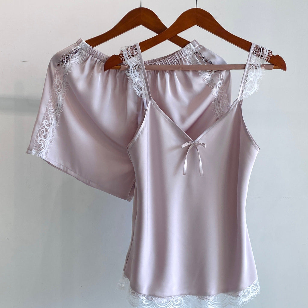 Eira Satin Lace Cami & Shorts Set – Sleepwear to Daywear