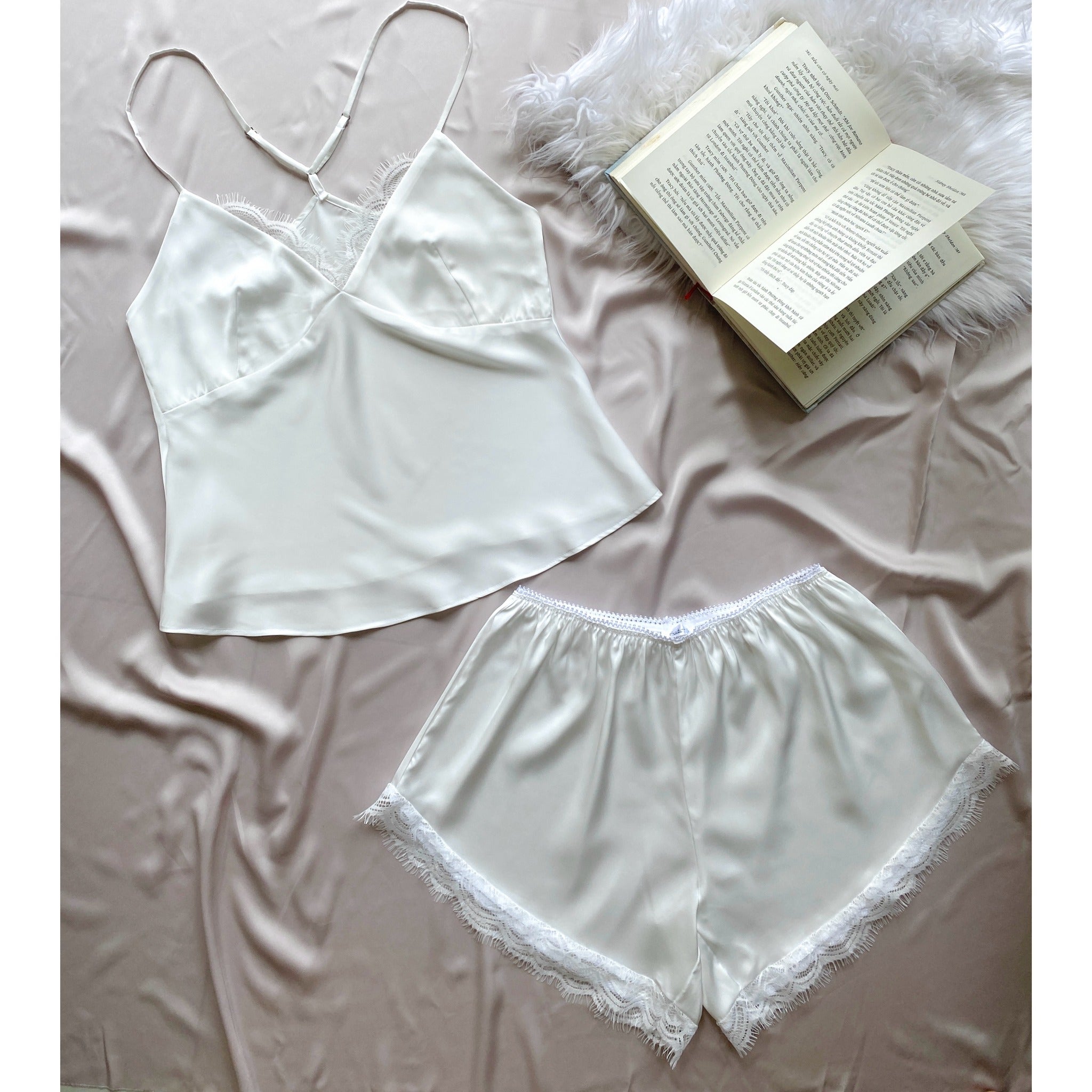 Satin Lace Cami & Shorts Set Summer Pajama Bridal Sleepwear Honeymoon Outfit LAYLISSET