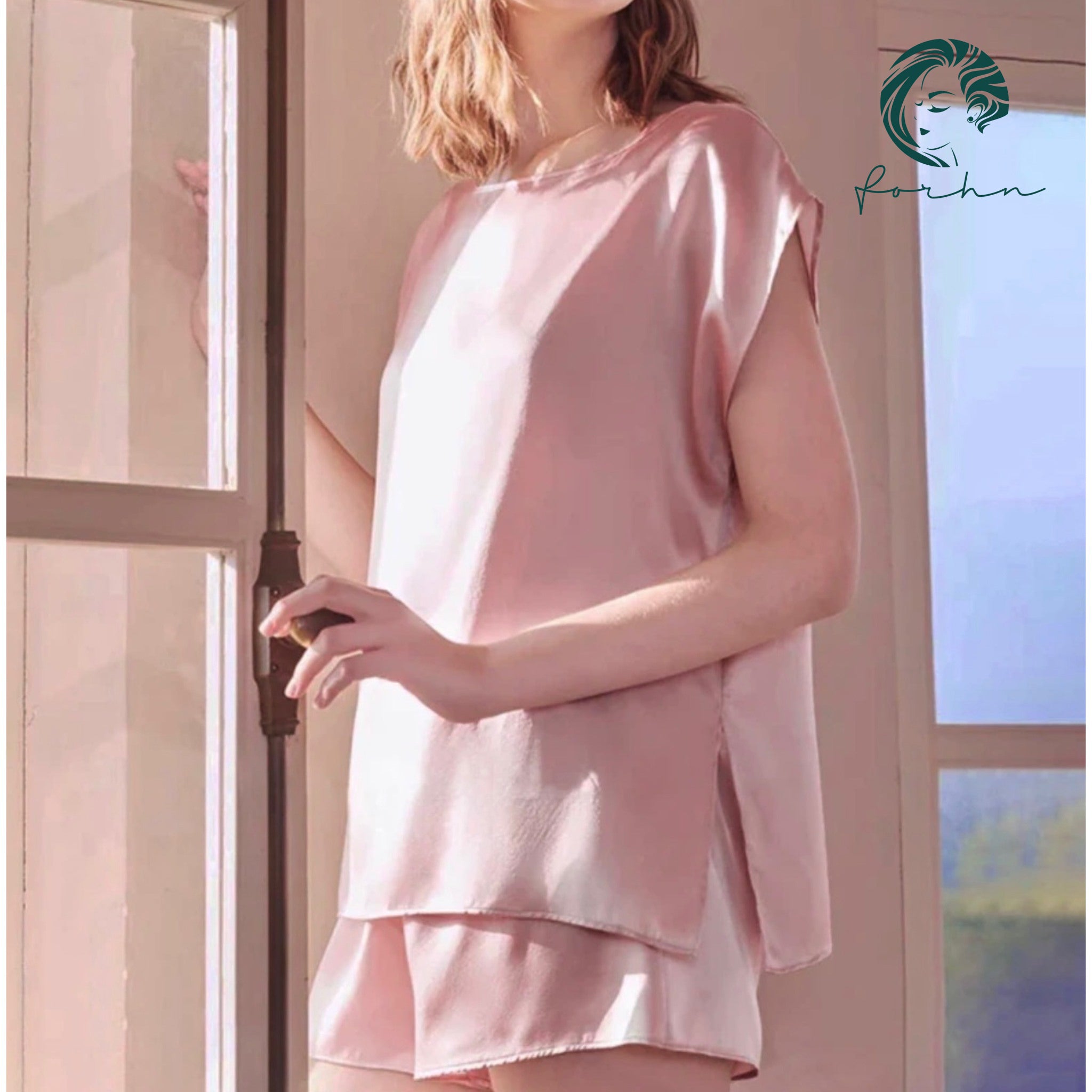 Ara SSet, Satin Pajama Set, Short Sleeve Silky Sleepwear, Elegant Loungewear
