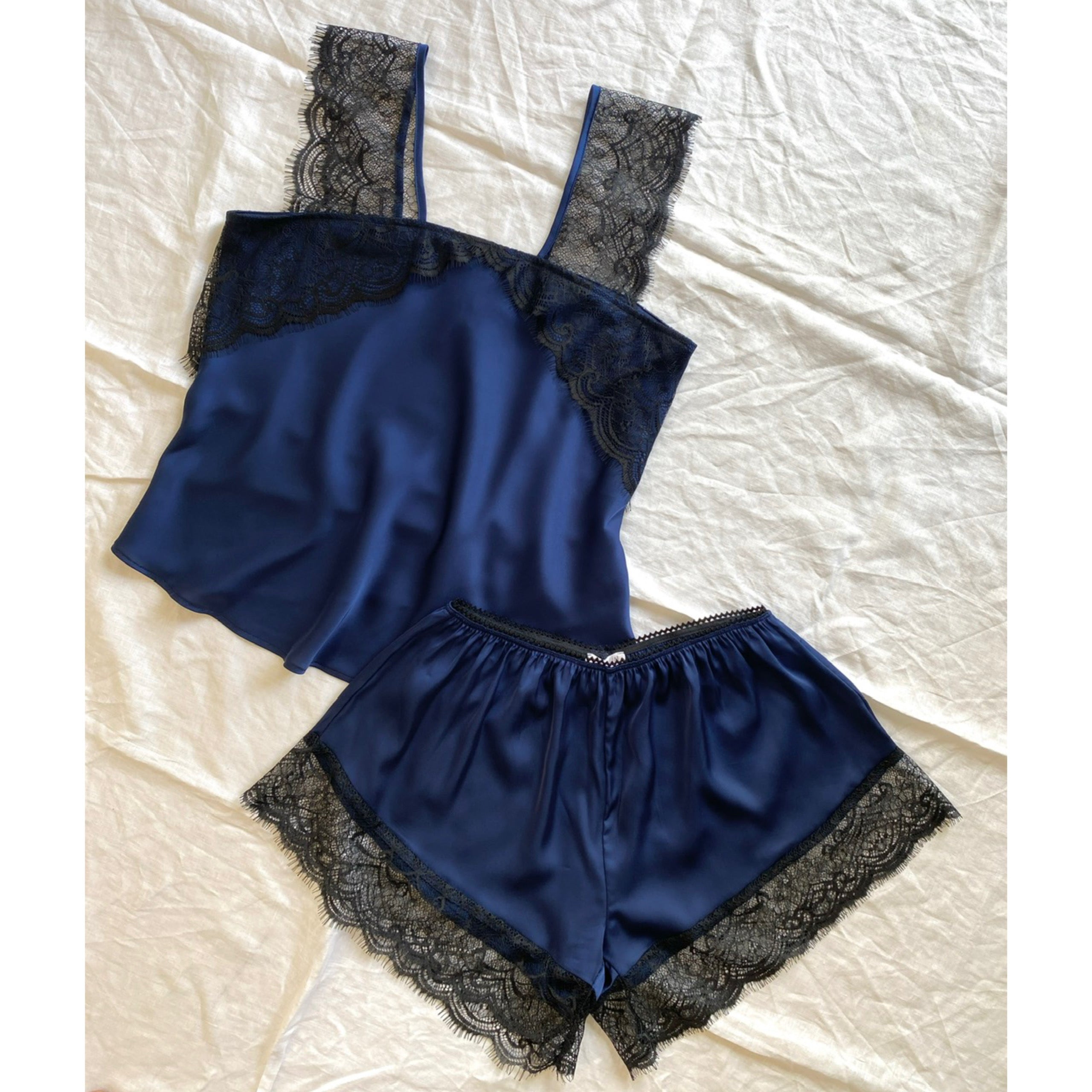 Satin Cami Set Women Bridal Sleepwear Cute Loungewear Pajama KRISTAL