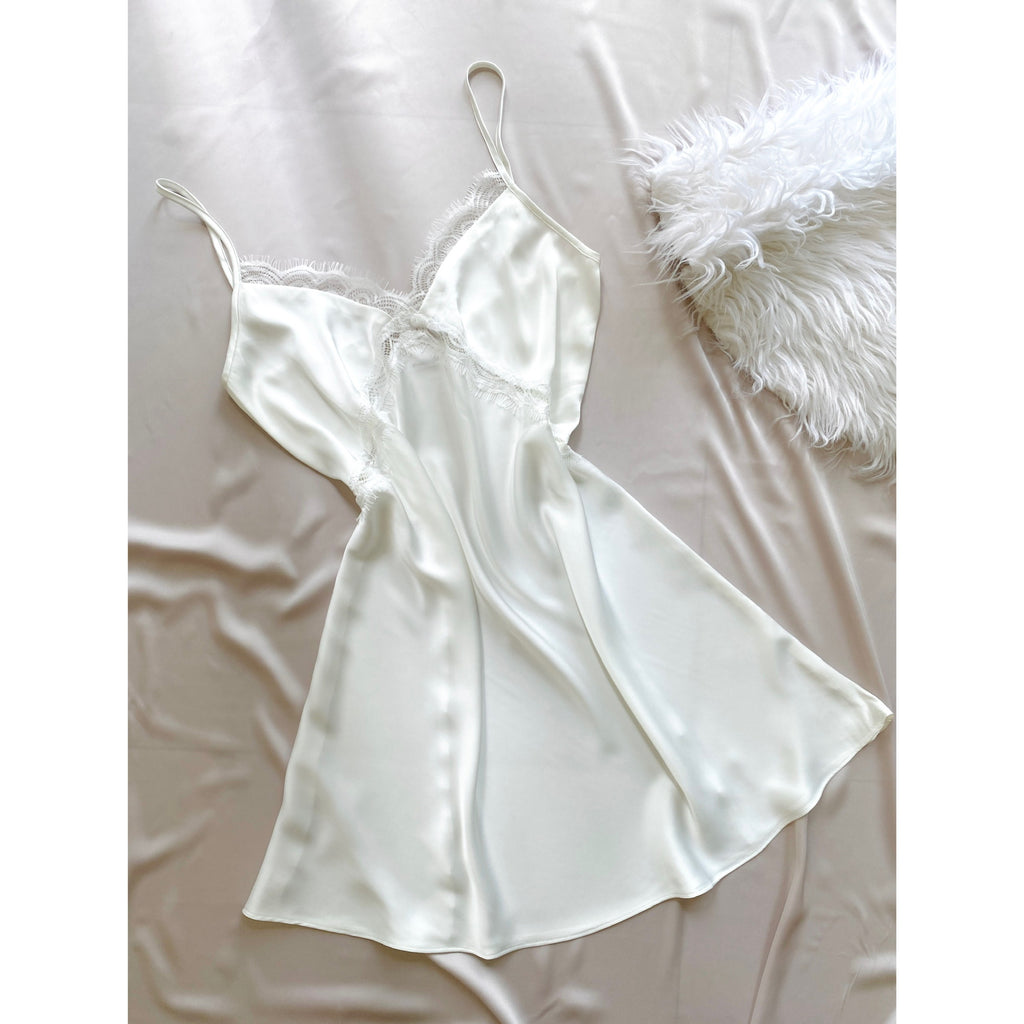Vela Romantic Lace Trim Sleep Dress | Satin Nightgown | Sexiness Sleepwear| Bride Nightgown