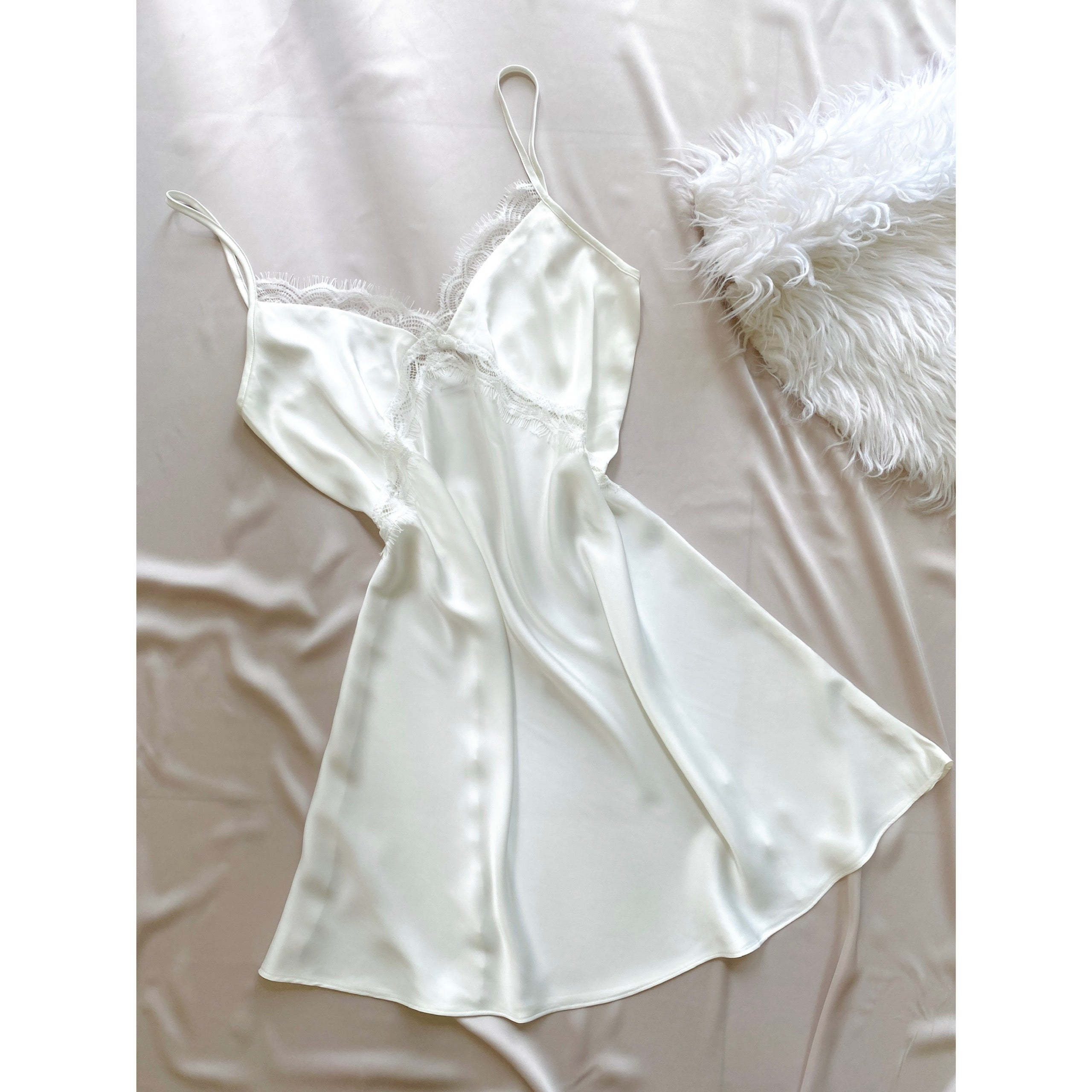 Vela Romantic Lace Trim Sleep Dress | Satin Nightgown | Sexiness Sleepwear| Bride Nightgown