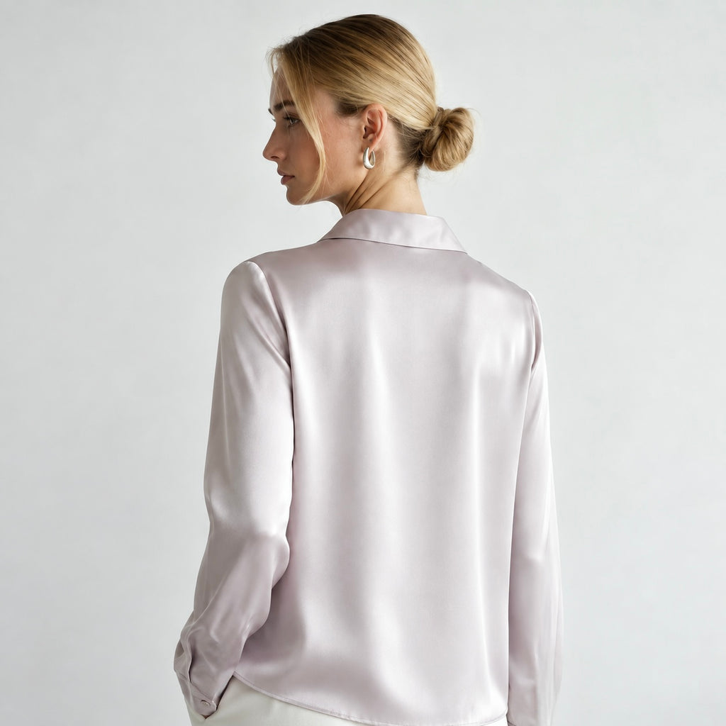 Satin Blouse with Tie Bow, Long Sleeve Office Shirt, Vicky