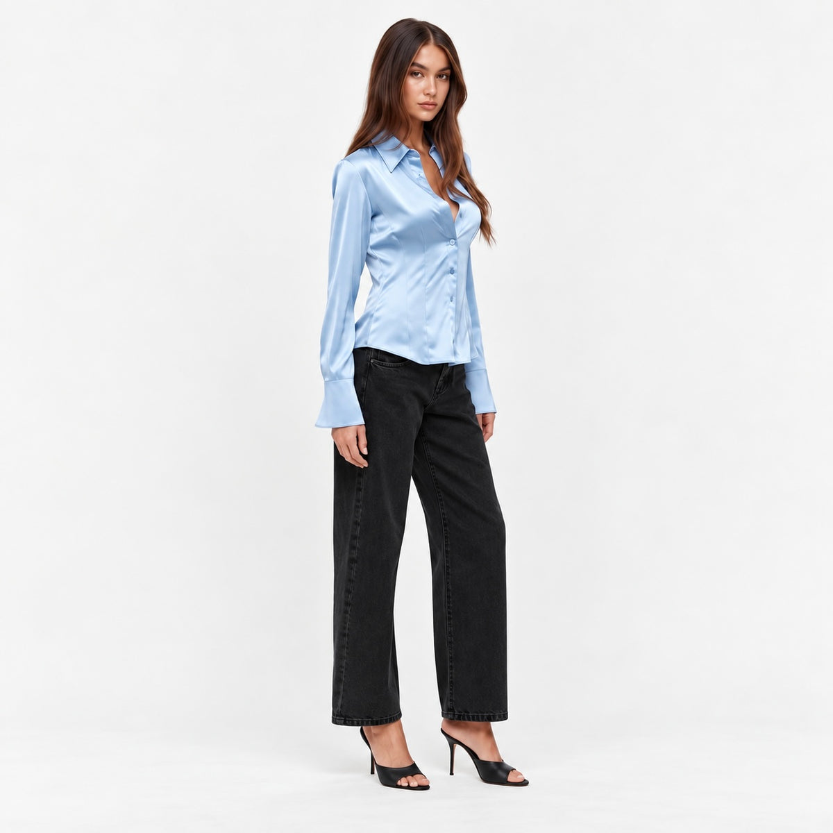 Satin Slim Shirt – Elegant Long Sleeve Blouse, SUNNY