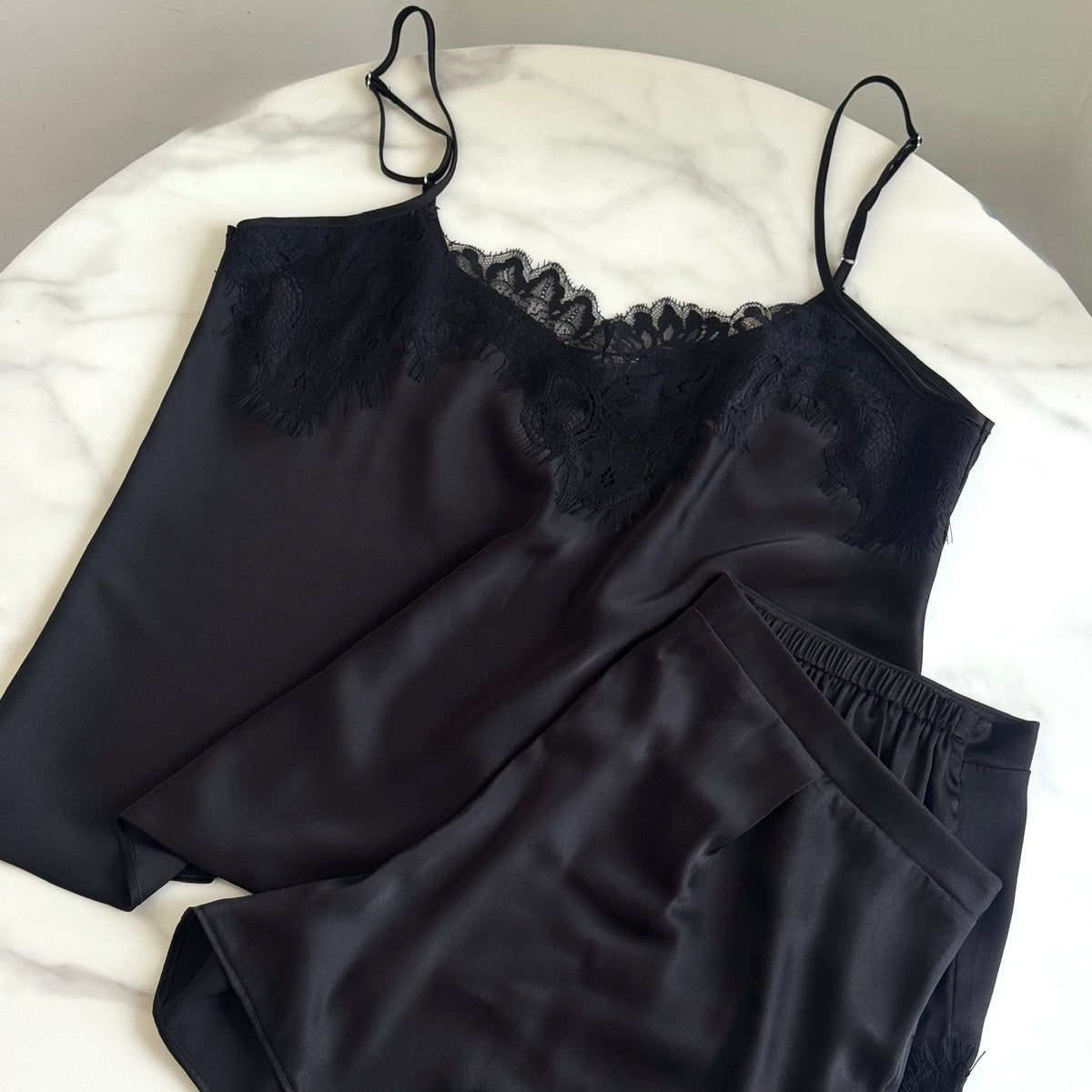 Lace Satin Camisole Set in Black, HotPink – Honeymoon Sleepwear, Pomi