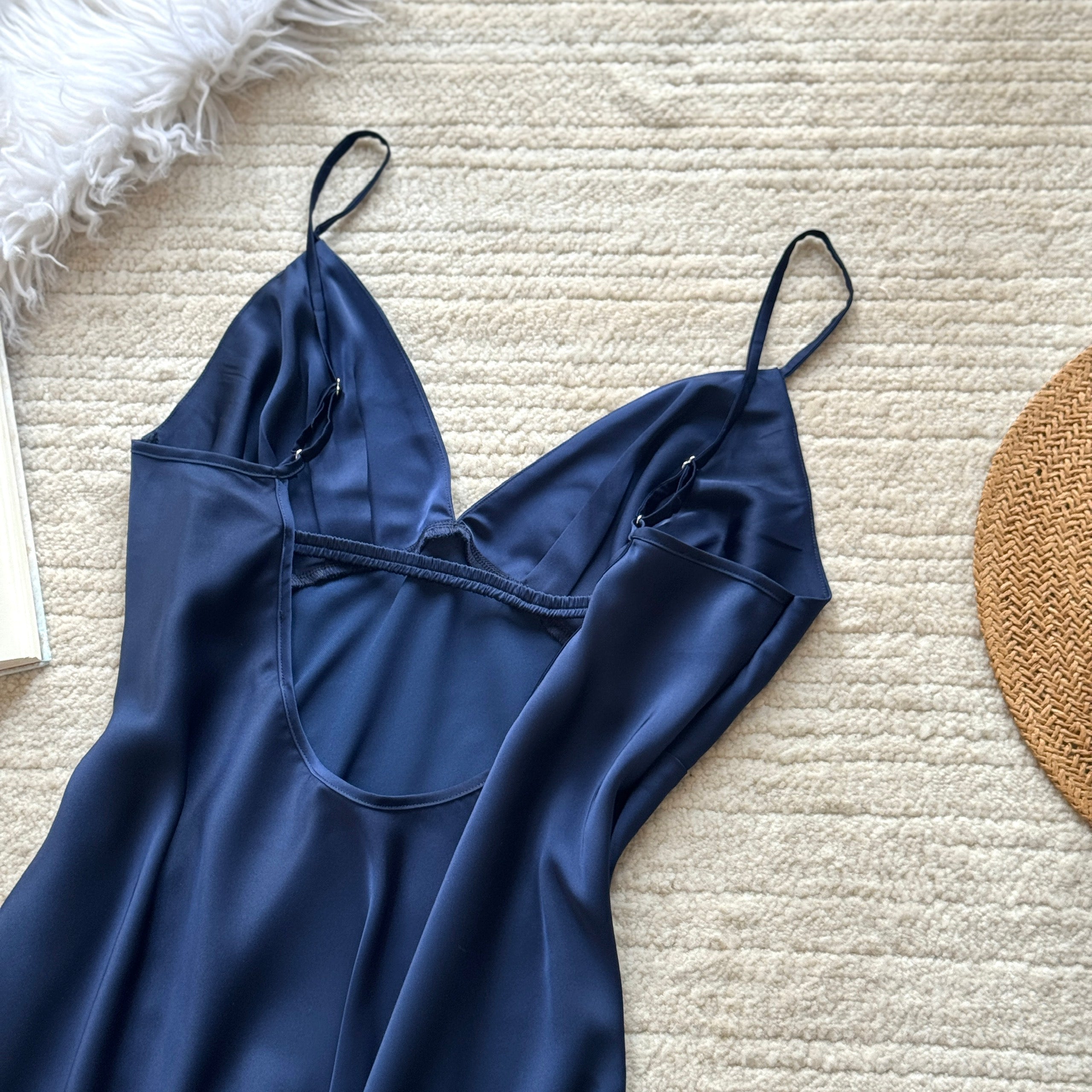 Satin Slip Dress - Handmade Open Back Midi Nightgown CLARA