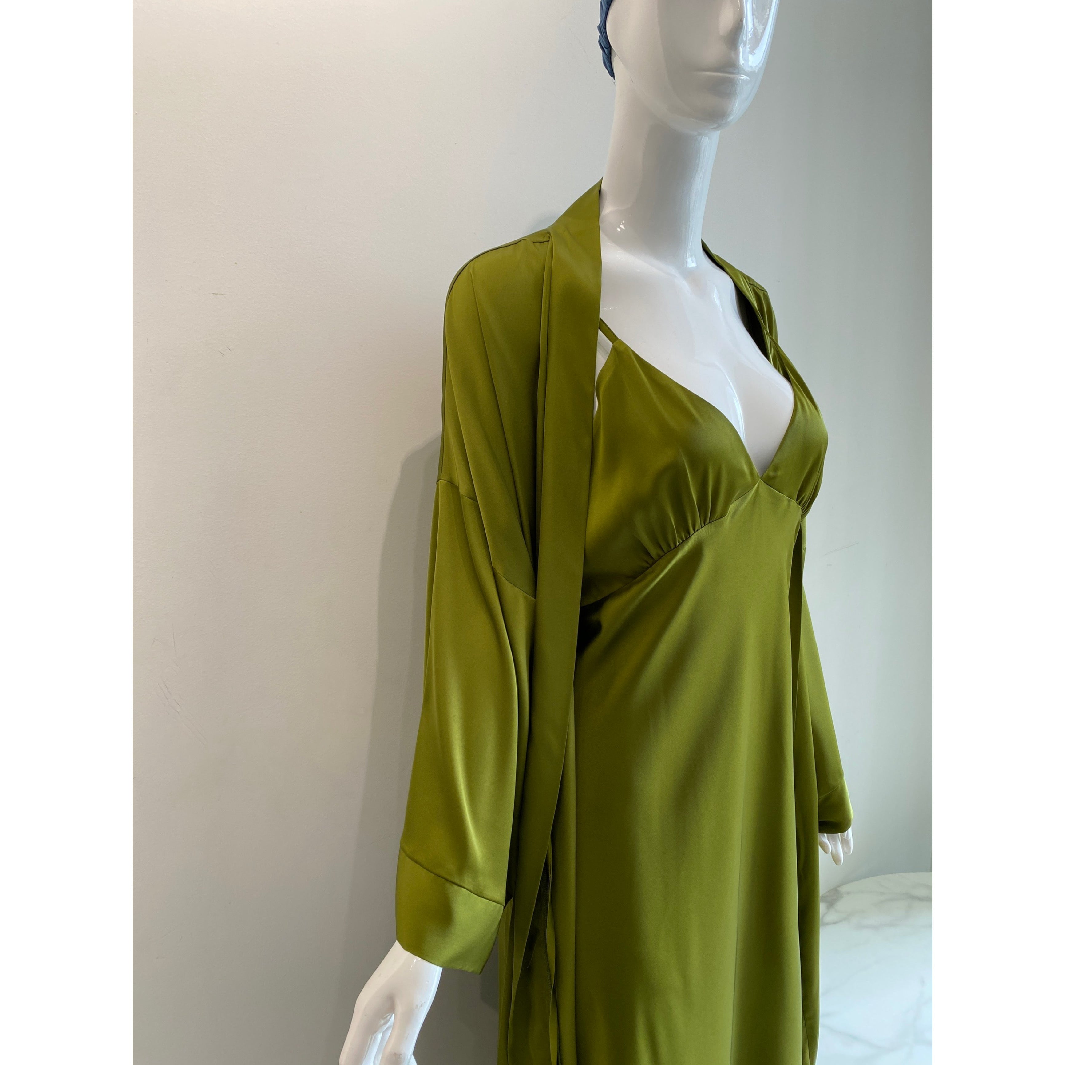 Grass Green Satin Robe| Long Silky Slip Dress Women's Kimono | Gift For Bride & Bridesmaid