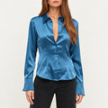 Satin Slim Fit Blouse – Blue Gray, Teal & Lilac, SUNNY Shirt