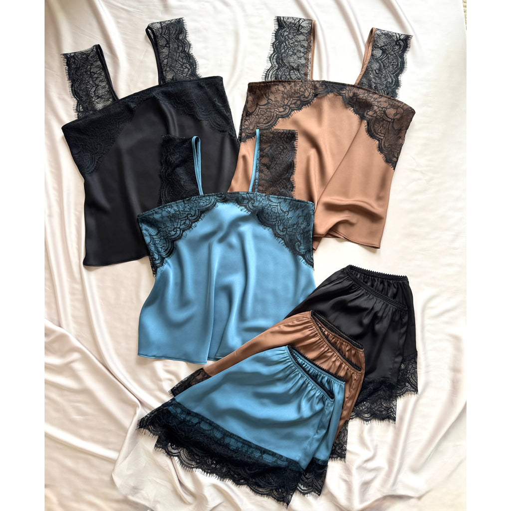 Satin Cami Set Women Bridal Sleepwear Cute Loungewear Pajama KRISTAL