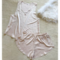 Neutral Pink Satin Pajama Set  – Sleeveless Scoop Neck Top & Shorts EMI