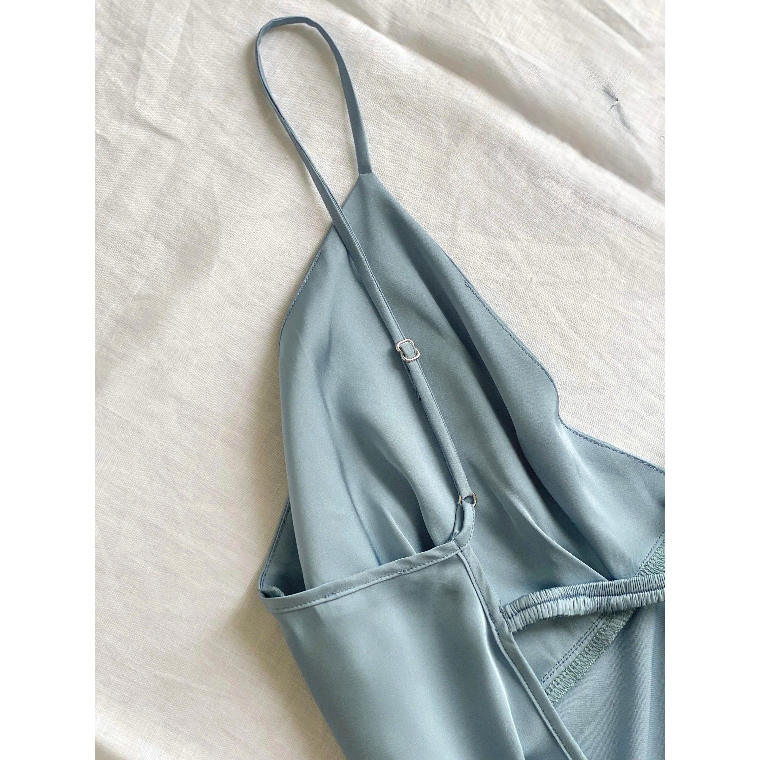 Satin Slip Dress - Handmade Open Back Midi Nightgown CLARA