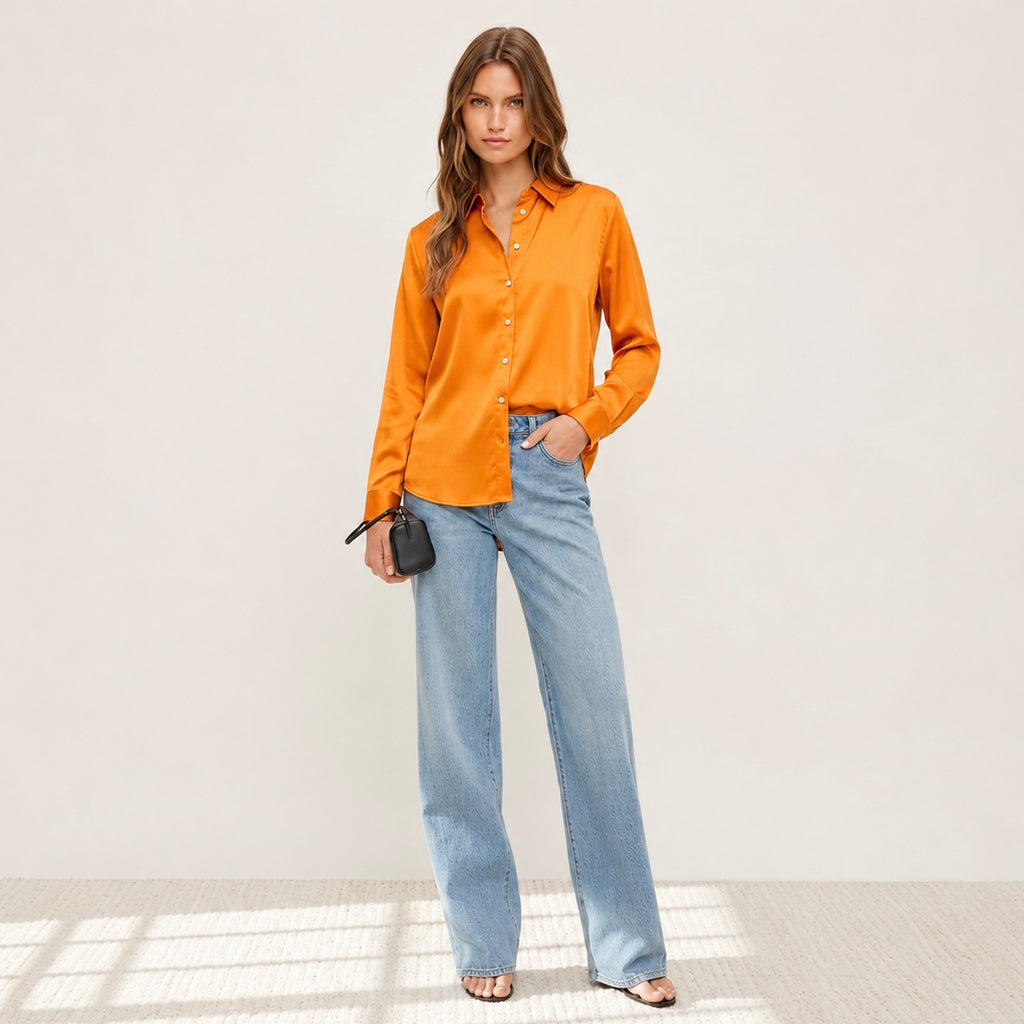 Elegant Satin Blouse Long Sleeve Button-Up Workwear - Office Blouse Kathy