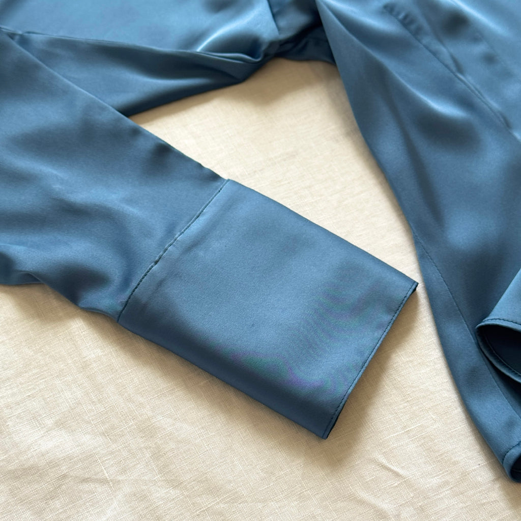 Satin Slim Fit Blouse – Blue Gray, Teal & Lilac, SUNNY Shirt