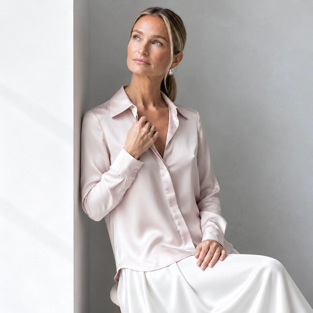 Satin Blouse with Tie Bow, Long Sleeve Office Shirt, Vicky