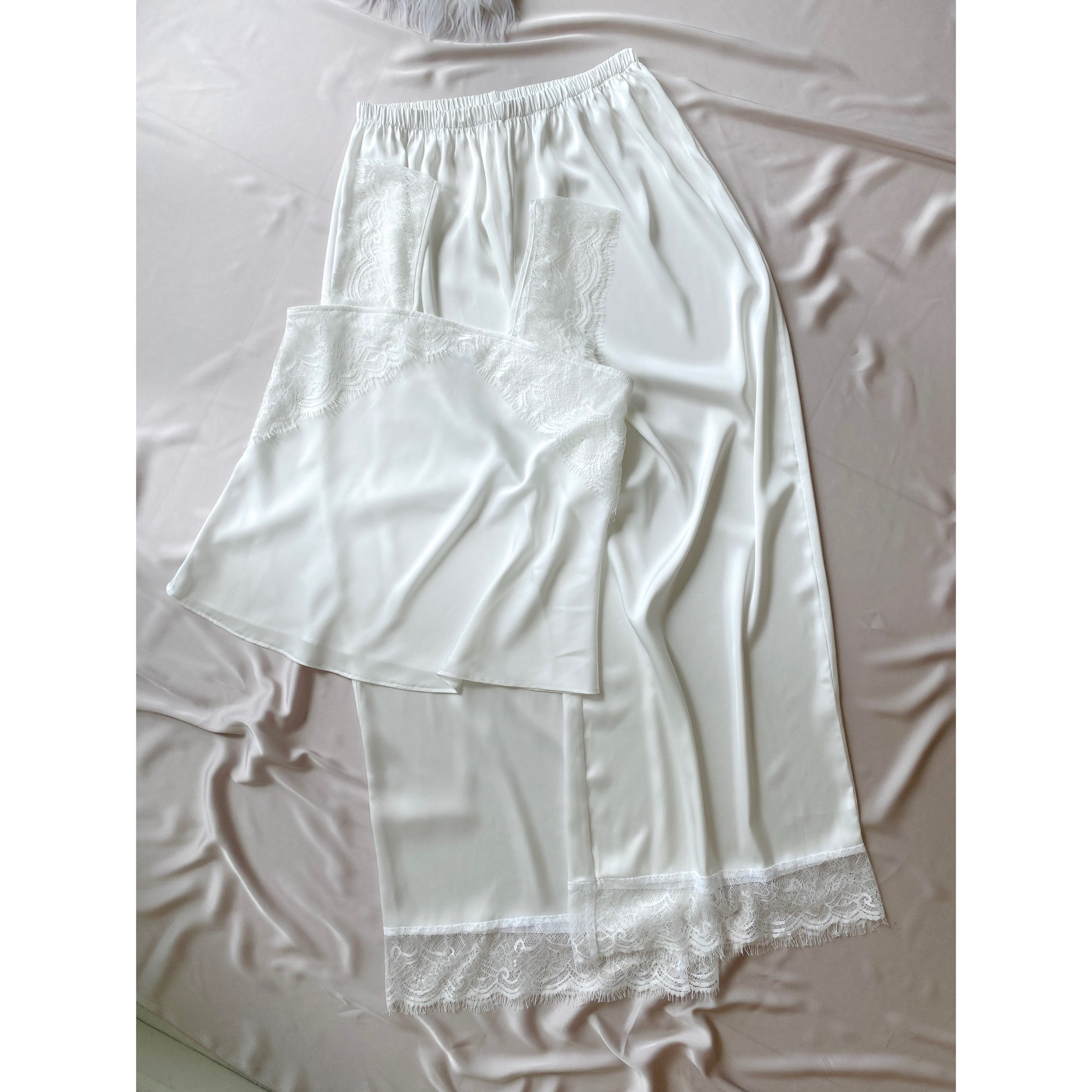 Kristal Long Pants Satin Camisole, Cute Women's Loungewear Pajama Set