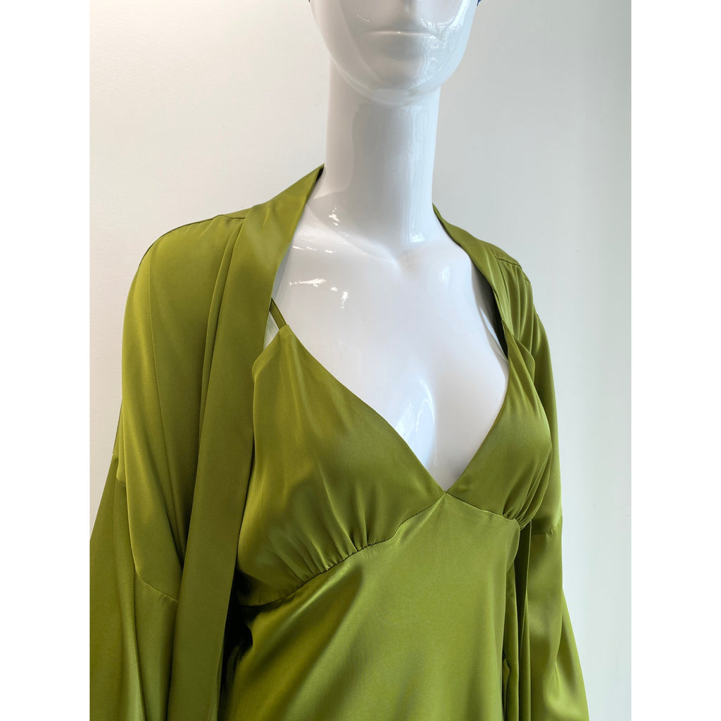 Grass Green Satin Robe| Long Silky Slip Dress Women's Kimono | Gift For Bride & Bridesmaid
