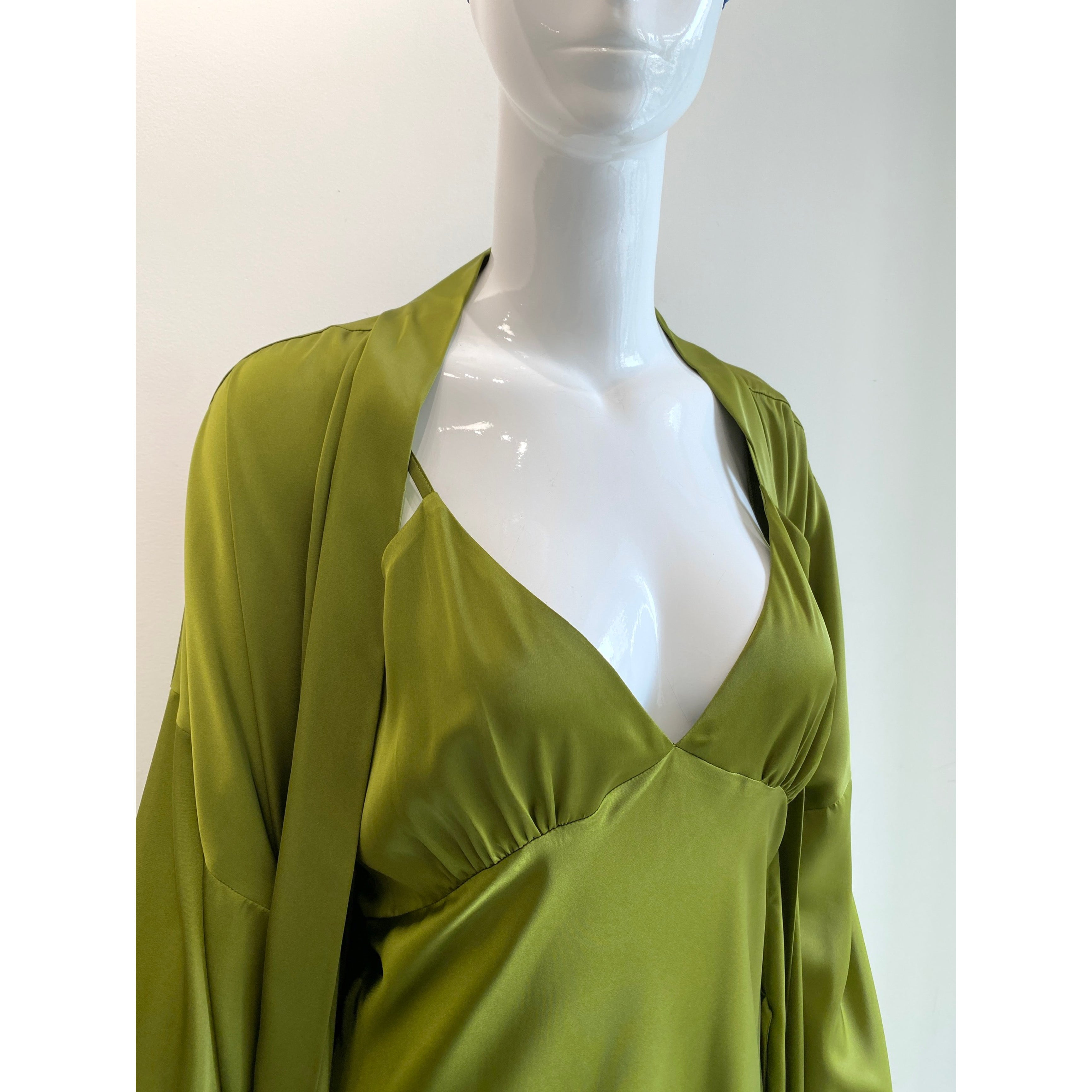 Grass Green Satin Robe| Long Silky Slip Dress Women's Kimono | Gift For Bride & Bridesmaid