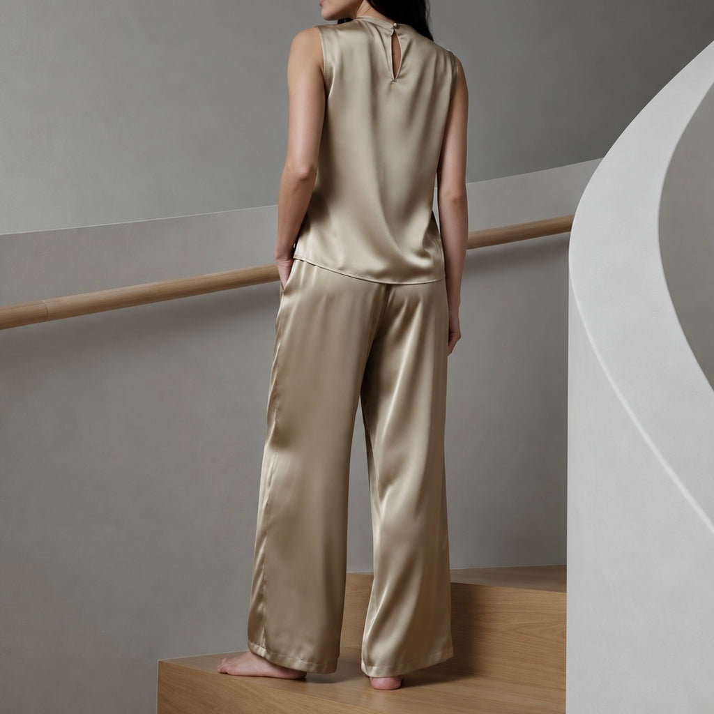 Satin Lounge Set: Neutral/Pearl Beige, custom colors, Women Pajamas, Elisa