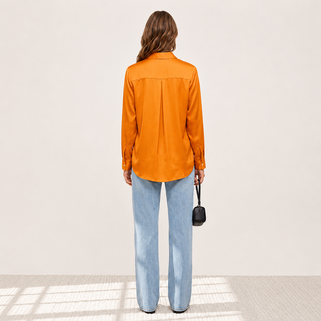 Elegant Satin Blouse Long Sleeve Button-Up Workwear - Office Blouse Kathy