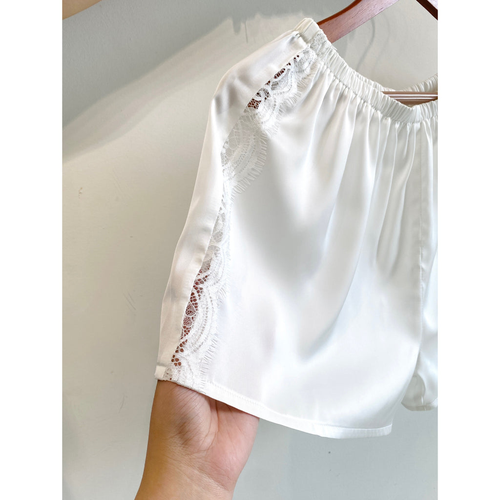 White Lace Satin Pajama Set, Bride Cami & Shorts, Bridal Shower Gift, EIRA Set