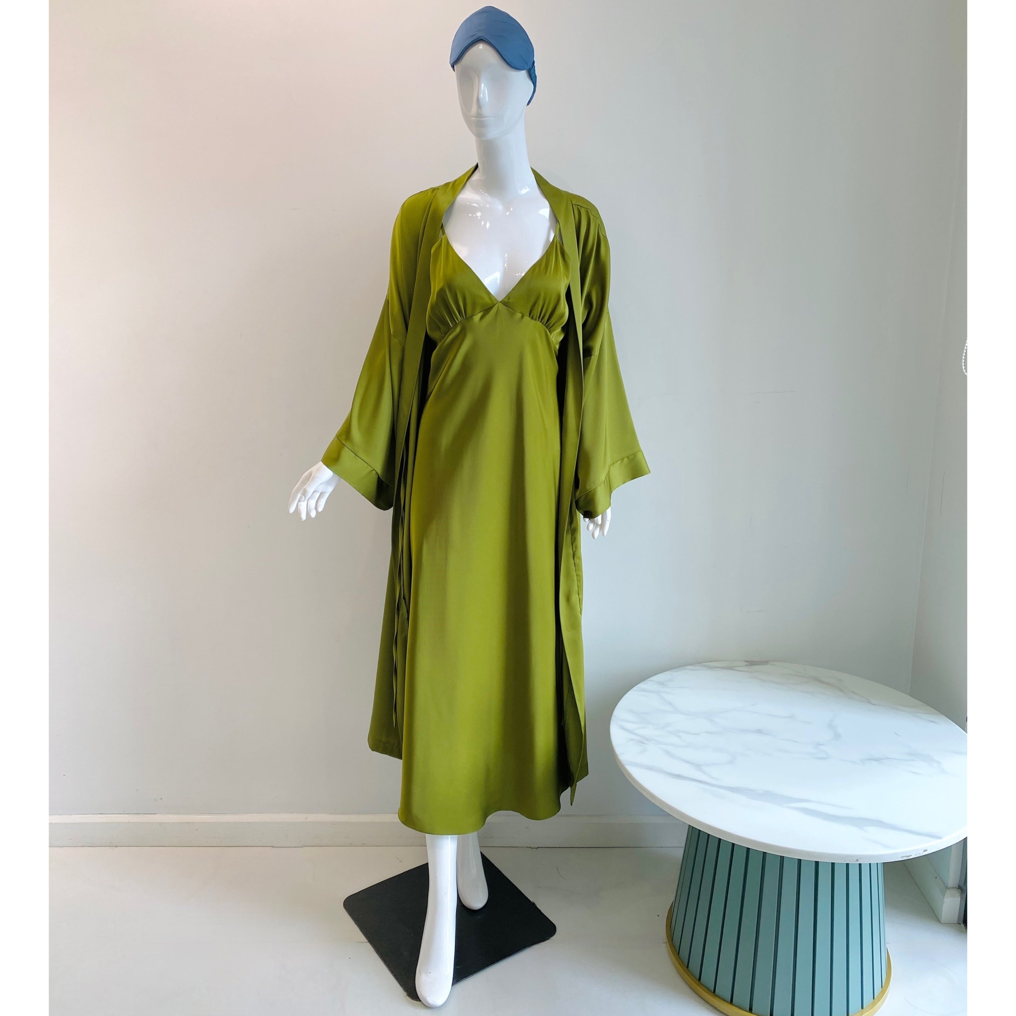 Grass Green Satin Robe| Long Silky Slip Dress Women's Kimono | Gift For Bride & Bridesmaid