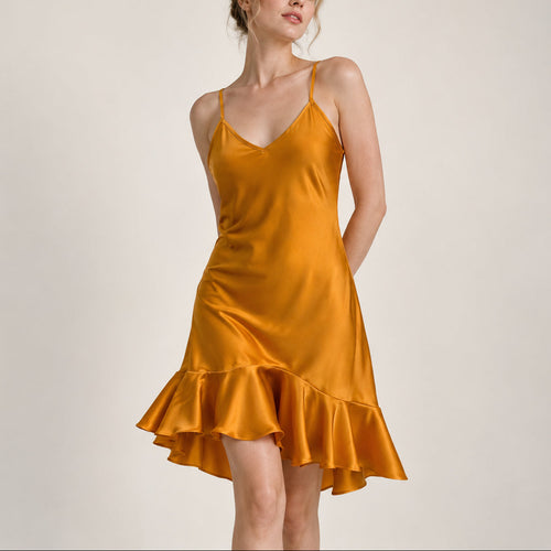 Ami Satin Fishtail Sleep Dress – Feminine - Mini Slip Dress, V-Neck Satin Cami