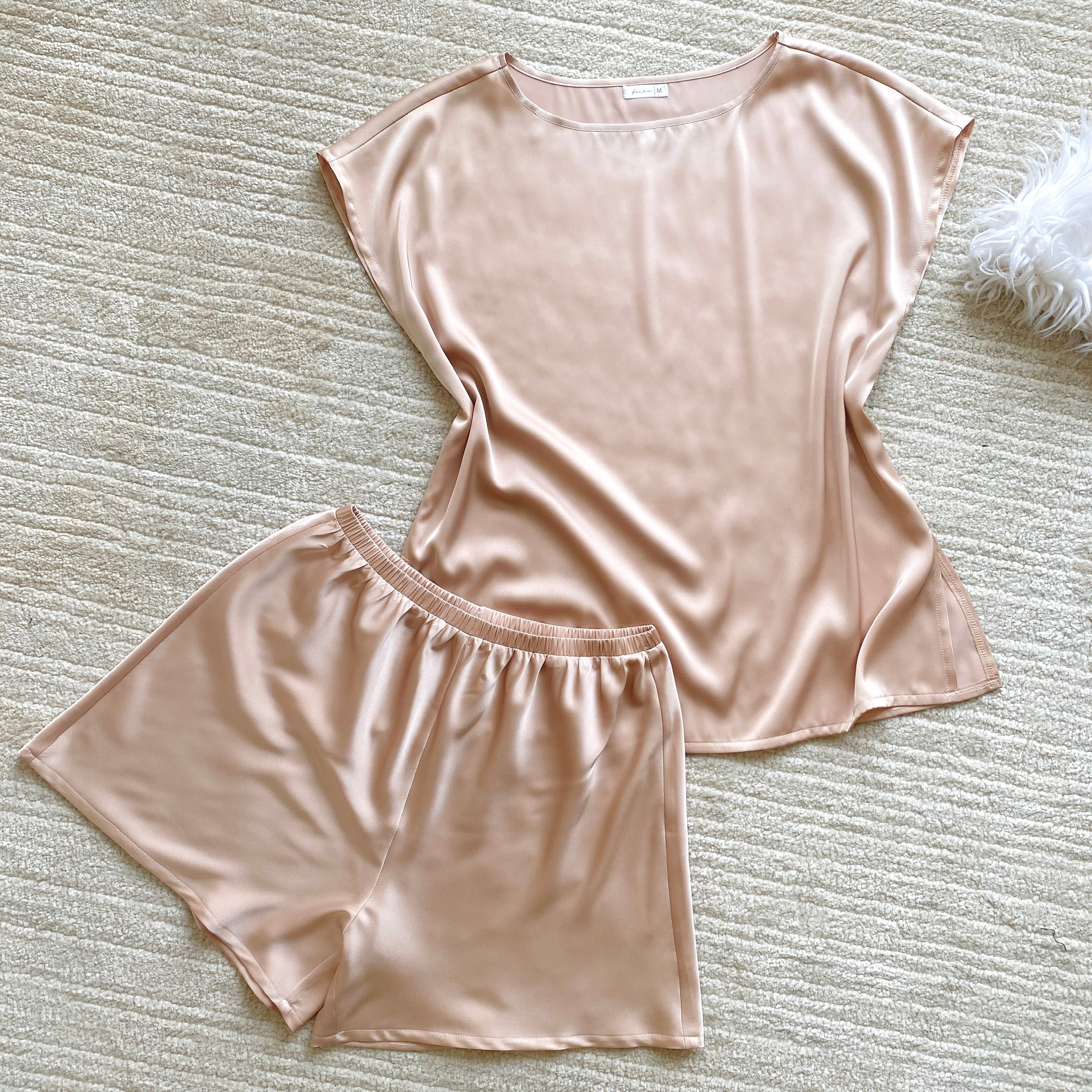 Ara SSet, Satin Pajama Set, Short Sleeve Silky Sleepwear, Elegant Loungewear