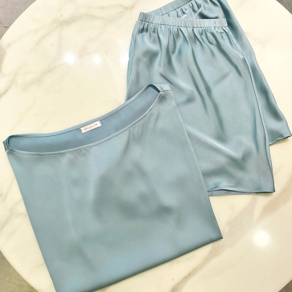 Ara SSet, Satin Pajama Set, Short Sleeve Silky Sleepwear, Elegant Loungewear