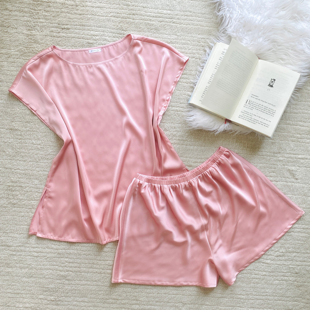 Ara SSet, Satin Pajama Set, Short Sleeve Silky Sleepwear, Elegant Loungewear