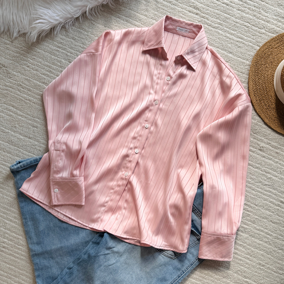Pink & Gold Sparkle Stripe Satin Blouse – Satin Skirt, Chloe Set